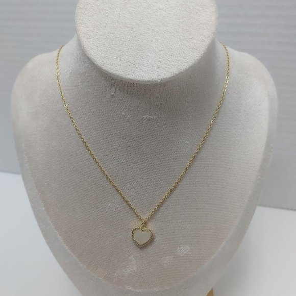 14K Gold Plated Heart Shaped Opal Pendant Necklace Women Wedding - Picture 4 of 6